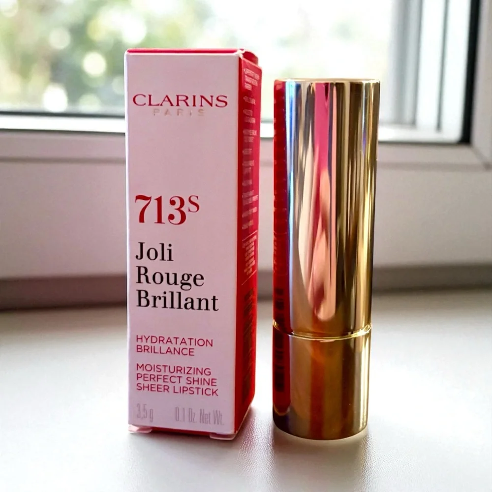💎 Clarins Joli Rouge Brillant Moisturizing Perfect Shine Lipstick 713 Hot Pink